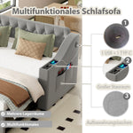 Upholstered Sofa Bed with USB Charging Port, Storage, Slatted Frame, Velvet Fabric, Grey
