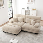 Cloud Corner Sofa, Double with Lumbar & Decorative Pillows, Ottoman, Chenille Light Brown
