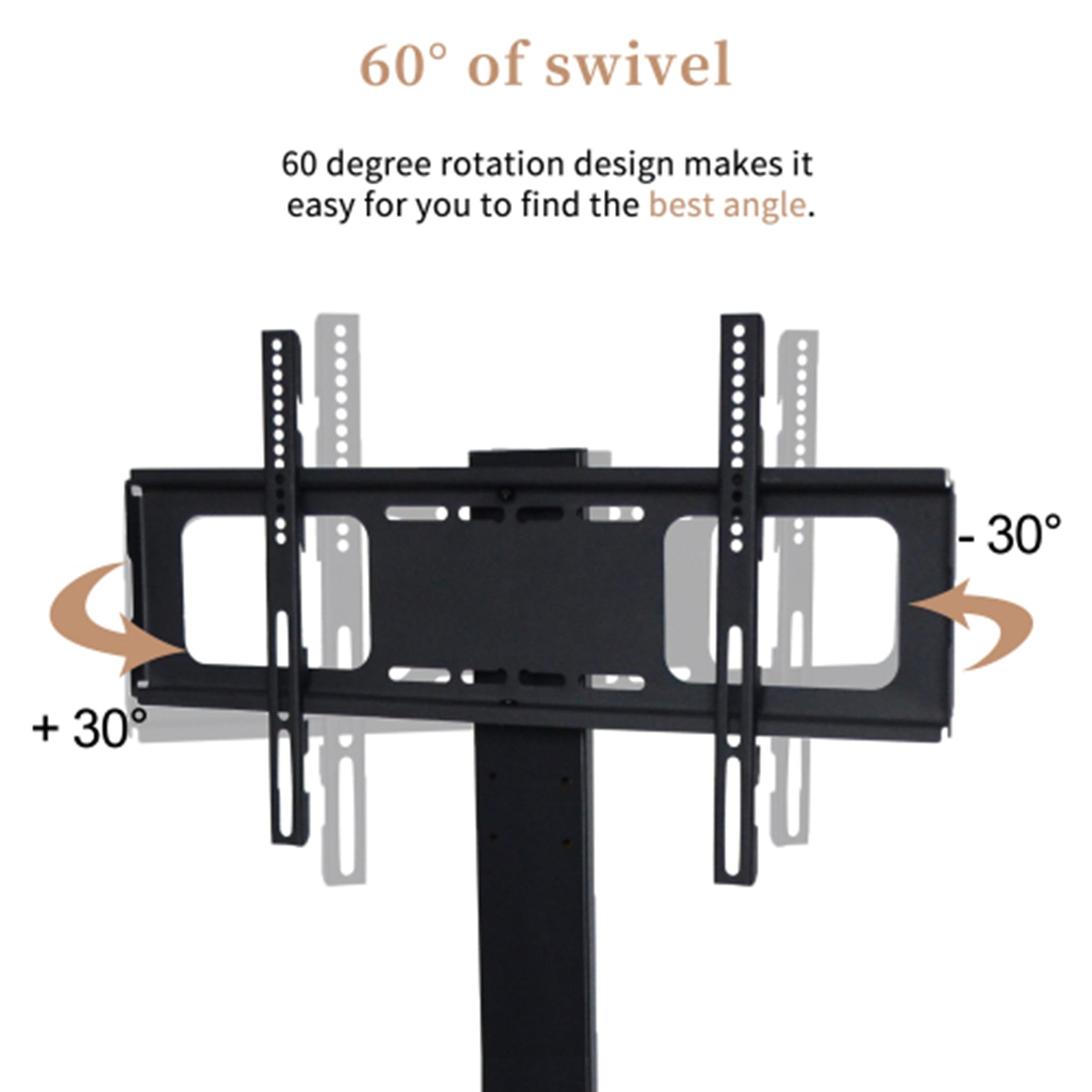 Wooden TV Cabinet Height-Adjustable Swivel Stand Wall Mount Black Tempered Glass Brown