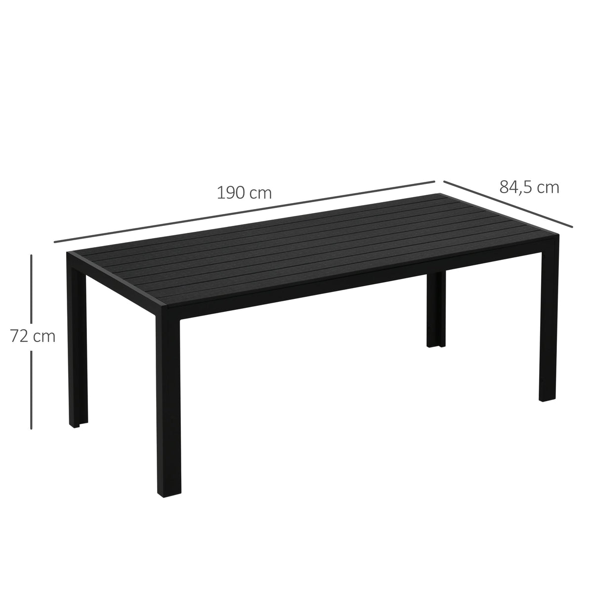 Aluminum Garden Table Weatherproof Wood-Plastic Composite Black