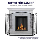 Fireplace Grate, 3-Panel Foldable Spark Guard, Metal Black