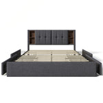 Upholstered Double Bed 160x200cm with 4 Drawers - Grey Linen