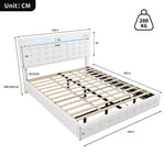 Flatbed Bed 140x200cm with LED & Adjustable Headboard, White PU