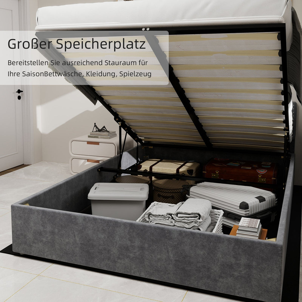 Modern Minimalist Soft Bed, 160*200CM, Gray