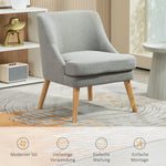 Armchair Lounge Chair, Upholstered with Armrest, Wooden Legs, Light Grey
