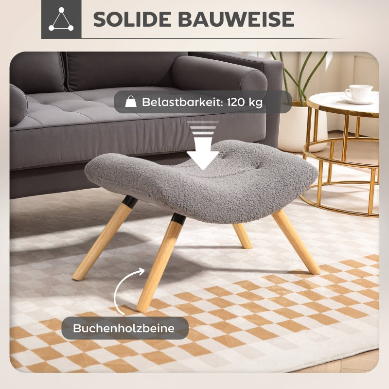Footstool, Upholstered Stool, 120 kg Load Capacity, Light Grey