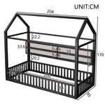 House-shaped Platform Bed 90x200 with Fence LED Lighting Black