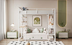 Loft Bed, Ladder & Table, Storage, White