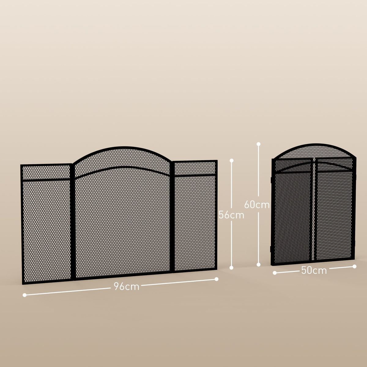 Fireplace Guard, 3 Panels, Folding Screen, Metal, Black
