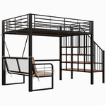 Bunk Bed with Removable Sofa and Storage Stairs, 140x200cm, Black Metal