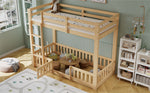 Wooden Bunk Bed 90x200cm with Stairs & Railing, Natural Pine Wood