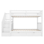 Bunk Bed with Stair Shelf and Two Storage Drawers, 90x200cm, White Pine Wood and MDF