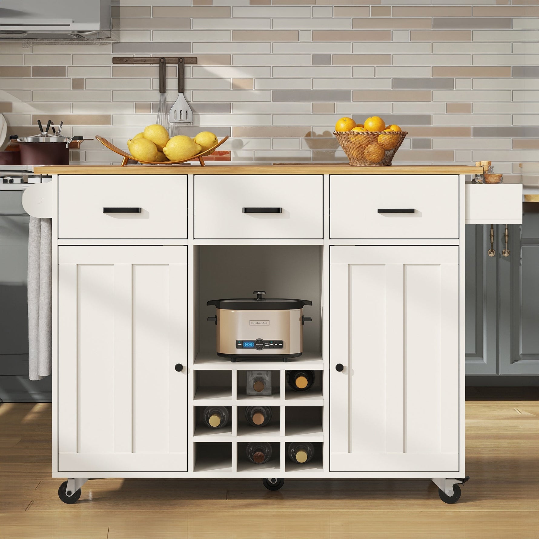 Dining Cart Removable Worktop Spice Rack Adjustable Storage - White