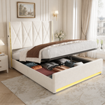 Hydraulic Storage Bed with LED & USB, 160x200 cm, Velour