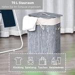 Laundry Basket 72L Foldable with Lid, Bamboo, Grey
