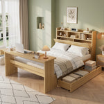 Children's Single Bed 140x200cm with Storage & Table, Natural Wood
