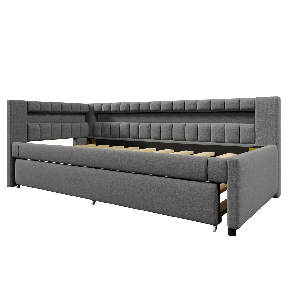 Daybed Sofa Bed 90x200cm with Trundle & LED, Grey Linen