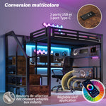 Loft Bed 140x200cm with Desk & Storage Staircase, Black Metal