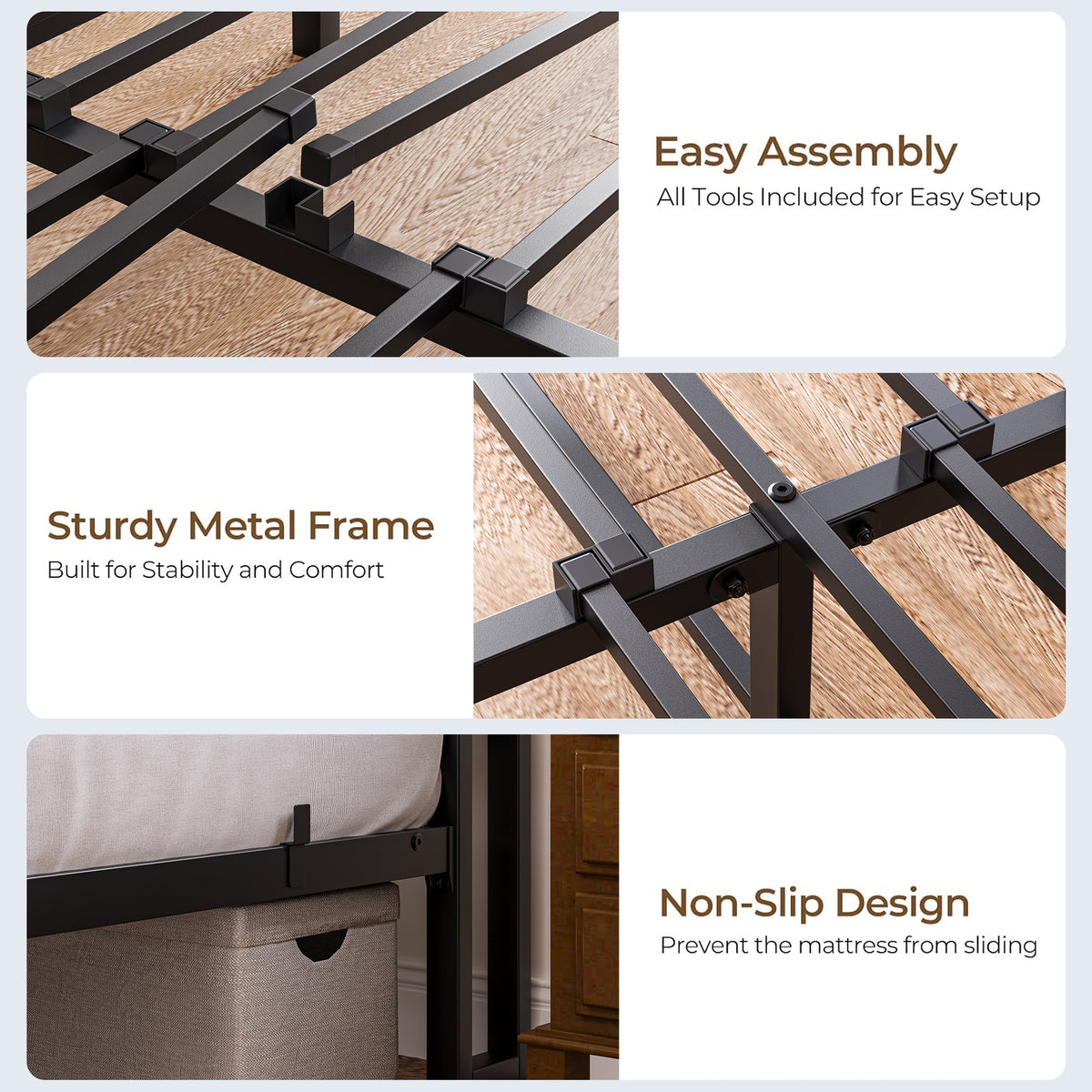 Bed Frame 140x190cm with LED Light & USB Station, Metal