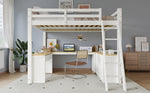 Loft Bed with U-Shaped Desk & Drawers 140x200cm - White & Natural