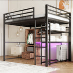 Loft Bed 140x200cm Metal LED Desk Drawer Shelves Stairs - Black