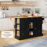 Mobile Kitchen Cart 132cm Folding Worktop Multifunctional Storage Cabinet Integrated Socket Country Style