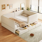 Upholstered Children's Bed 140x200cm with Drawer, Beige Velvet