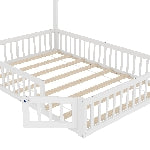 Children's Upholstered Bed 140x190cm Chimney Shape, White Pine Wood