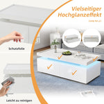 Coffee Table LED High-Gloss with 2 Drawers Geometric Design White