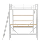 Loft Bed 90x200cm with Desk 3 Shelves - White Metal