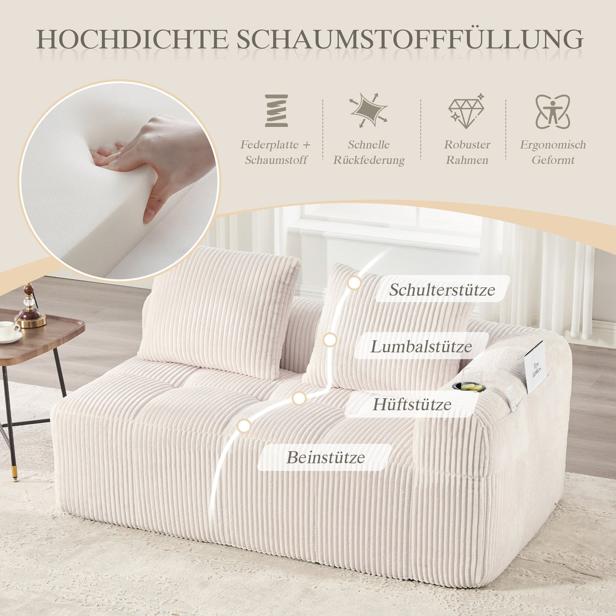 Two-Seater Sofa Storage Pocket Drink Holder - Corduroy