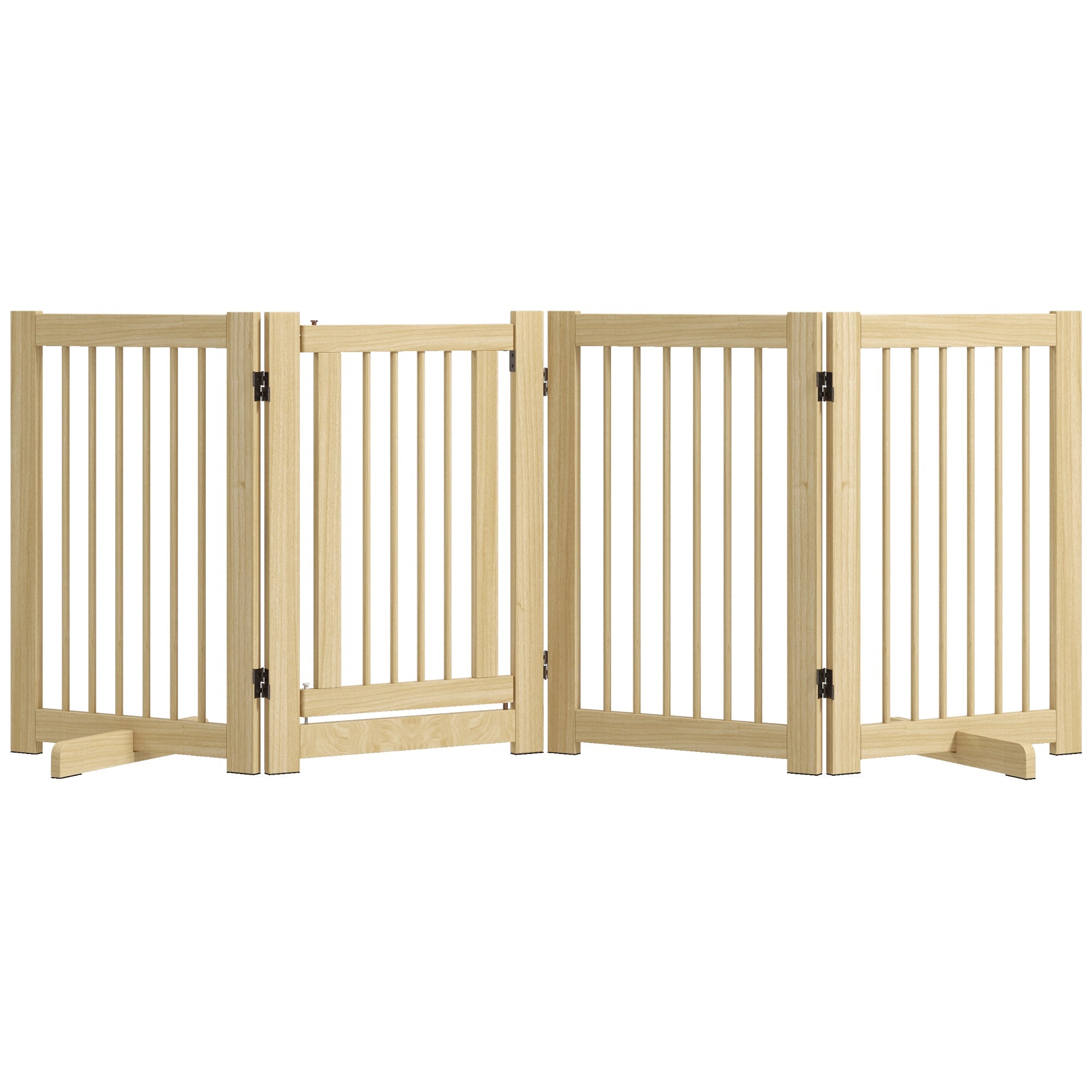 Dog Barrier 4-part 204 x 75 cm Foldable with Door, Wooden Natural