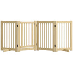 Dog Barrier 4-part 204 x 75 cm Foldable with Door, Wooden Natural