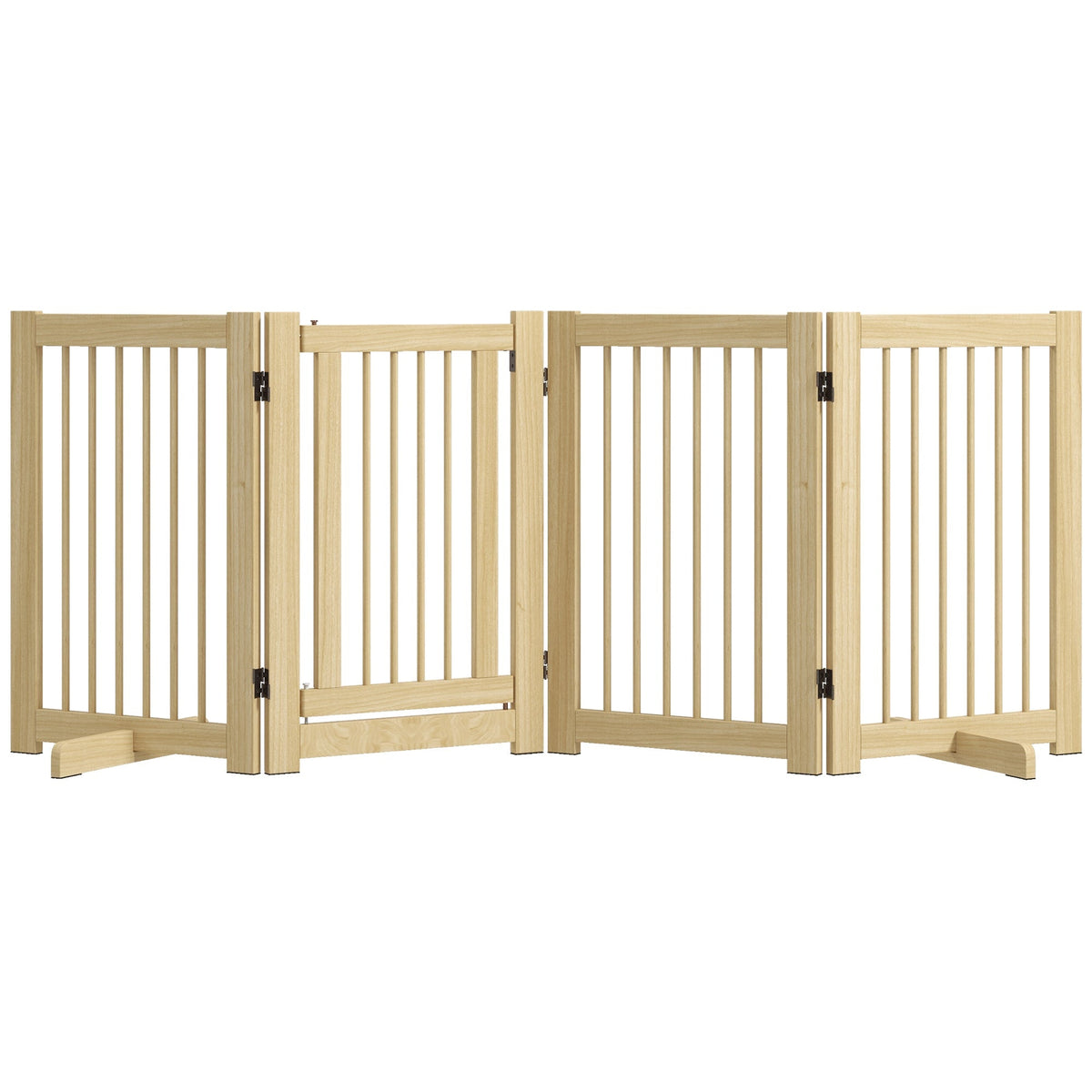 Dog Barrier 4-part 204 x 75 cm Foldable with Door, Wooden Natural
