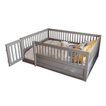 Children's Bed 140x200cm with Railing & Door, Grey Wood