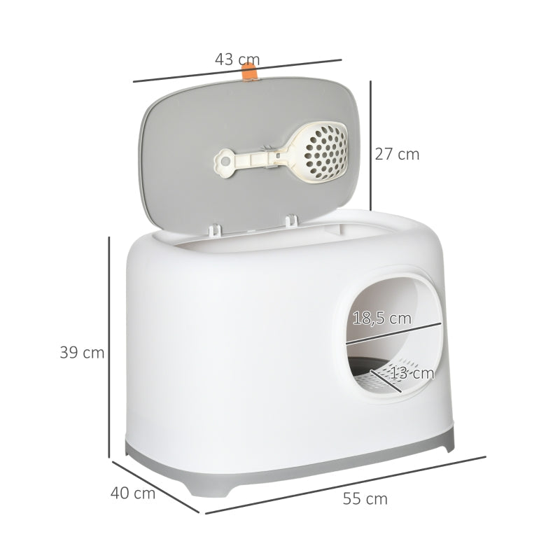 Cat Litter Box, Hooded Scoop Grid Base, XXL, White