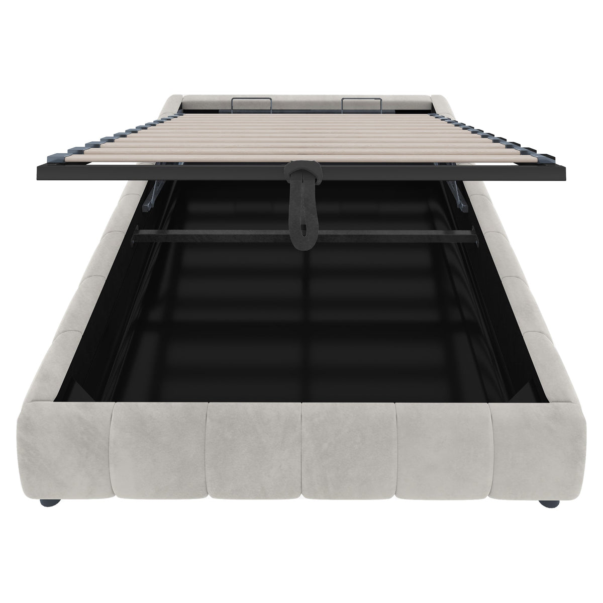 Upholstered Bed, 140x200cm, LED Light, Hydraulic Floating, Beige