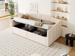 Upholstered Single Sofa Bed 90x200cm Hydraulic Storage Armrests Striped - Velvet Beige