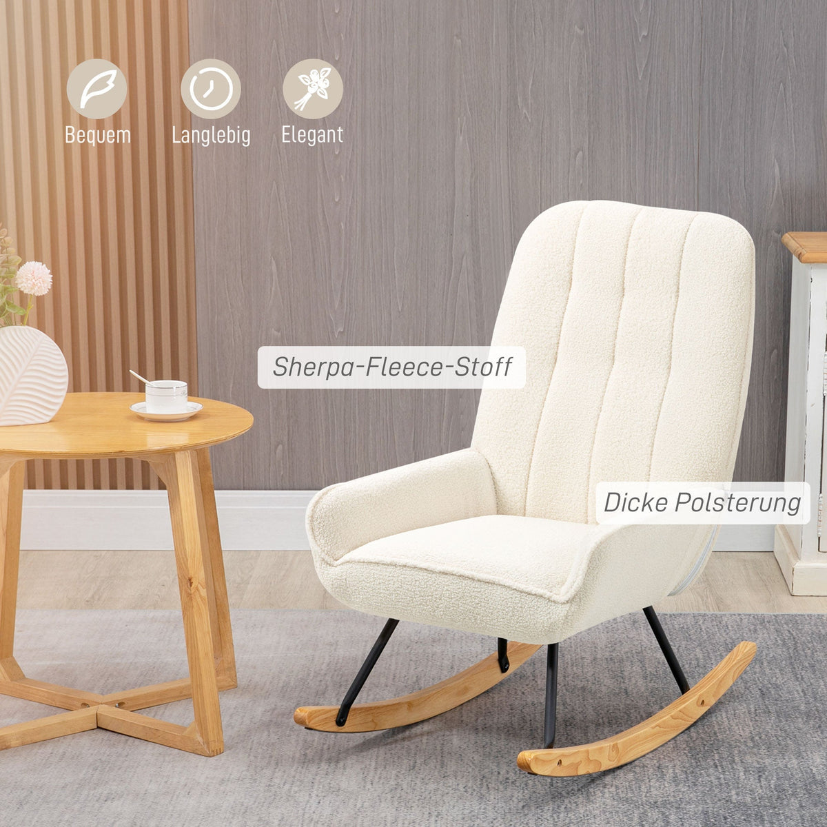 Rocking Chair, Swing Chair with Sherpa Fleece, 150 kg, Comfortable