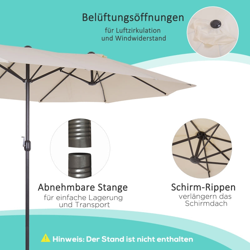 Parasol Double Patio Umbrella, Hand Crank, Oval, Beige