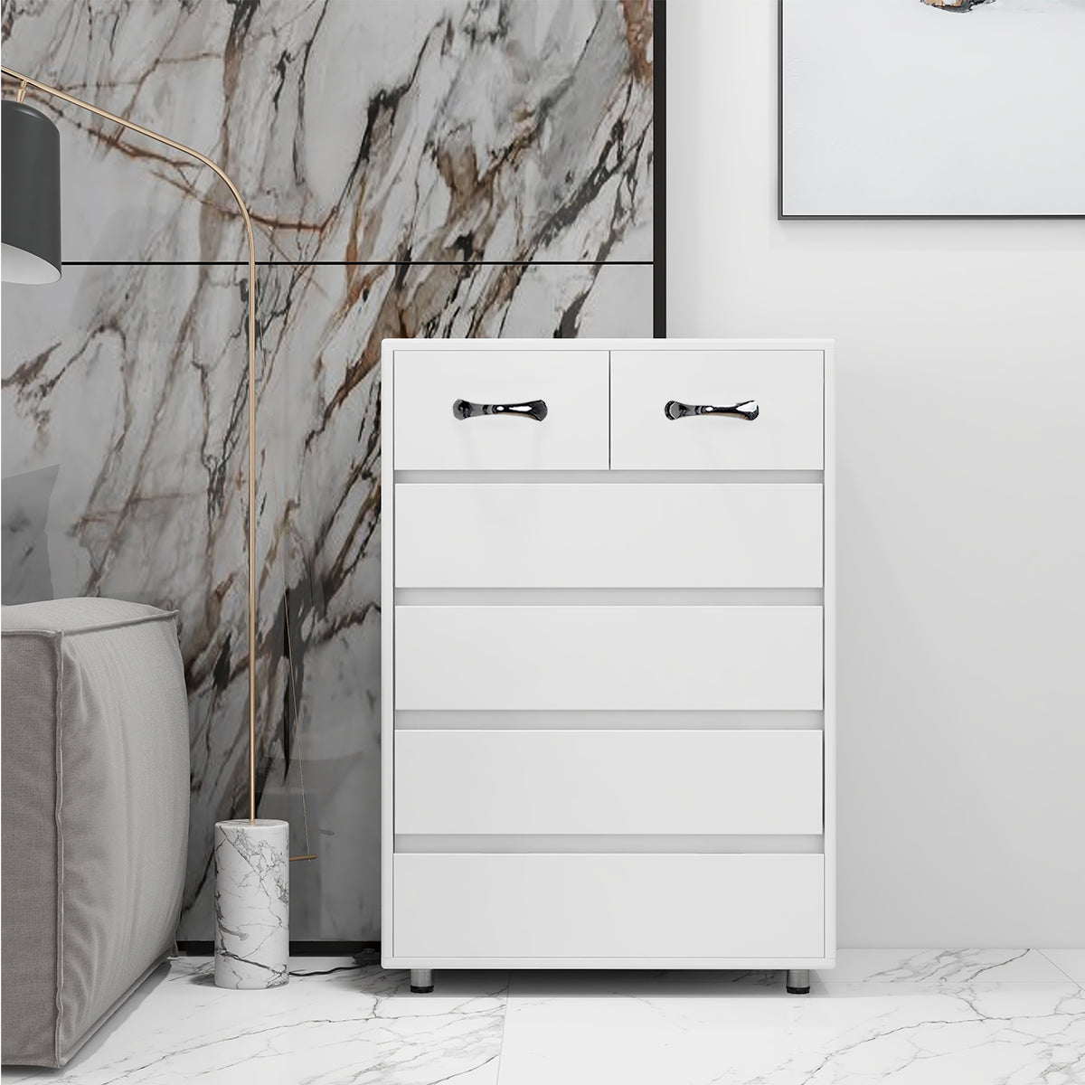 Side Table Six Drawer, White
