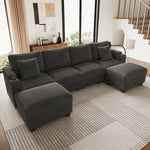 U-Shaped Modular Sofa with Sleeping Function, USB Port and Phone Holder, Gray Corduroy