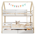 Children's House Bed 90x200cm with Large Drawers Pine Wood white+wood color