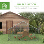 Chicken Coop Free-Range Enclosure, Sunshade Roof, Steel, Silver