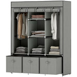 Wardrobe Folding Fabric with Clothes Rail Drawers Zipper, Light Grey