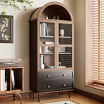 Retro Storage Cabinet with Adjustable Shelves and Curved Glass, Luxurious Sideboard