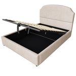 Upholstered Double Bed 140x200 with Hydraulic Storage and Wide Headboard, Beige Striped Plush