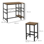 Bar Table Set, 3-Piece with 2 Stools, Steel, Natural and Black