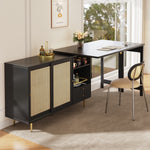 360° Rotating Bar Table Extendable Rattan Storage Cabinet Black