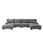 Modular Corner Sofa U-Shaped 4-Seater Movable Ottoman Chenille Grey